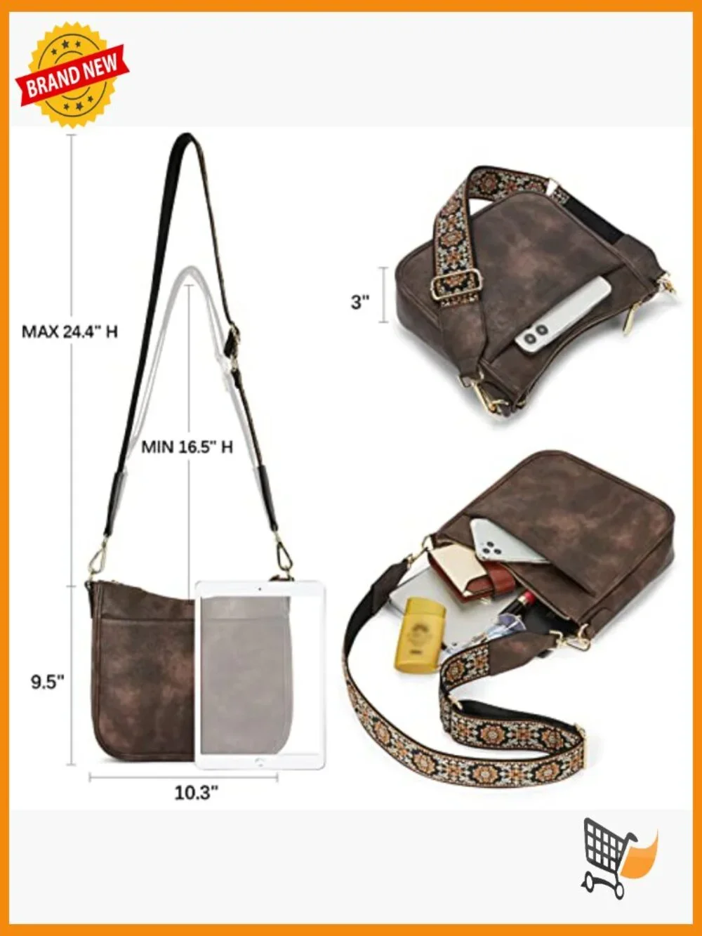 Vegan Leather Hobo Crossbody Purse with Wide Strap